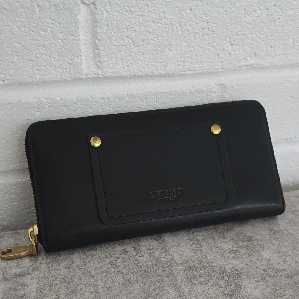 Shinola The Pocket Black Wallet with Gold Accents